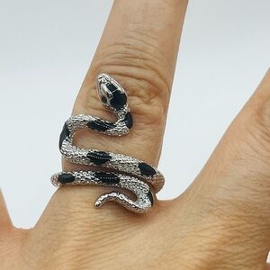 Silver and Black Snake Ring, One size fits all, Stainless Steel